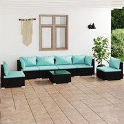 vidaXL 7-delige Loungeset met kussens poly rattan zwart