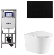 QeramiQ Dely Toiletset - 36.3x51.7cm - diepspoel - rimless - Geberit UP320 inbouwreservoir - softclose toiletzitting - mat zwarte bedieningsplaat - rechtehoekige knoppen - wit glans SW543431/0701131/SW706193