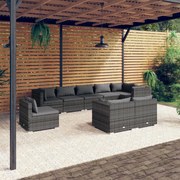 vidaXL 9-delige Loungeset met kussens poly rattan grijs