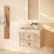 Muebles Murcia badmeubel ribbelfront 80cm naturel eiken met White Travertin wastafel zonder kraangat