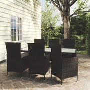 vidaXL 7-delige Tuinset met kussens poly rattan zwart