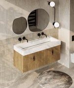 Muebles Calas badmeubel ribbelfront 120cm warm eiken met solid surface wastafel zonder kraangaten