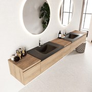 Mondiaz Bukla 280cm badmeubel met module 40 Washed Oak met 5 lades wastafel Cloud dubbel 2 kraangaten Urban