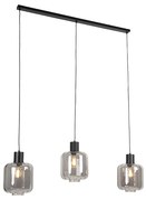 Design hanglamp zwart met smoke glas 3-lichts 161,5 cm - Qara