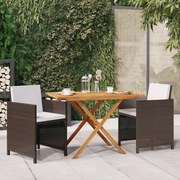 vidaXL 3-delige Tuinset met kussens poly rattan bruin