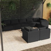 vidaXL 9-delige Loungeset met kussens poly rattan zwart