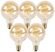 Set van 5 E27 dimbare LED lampen spiraal G95 goud 4W 270 lm 2100K
