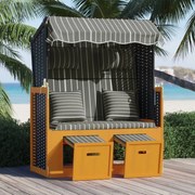 vidaXL Strandstoel met kussens poly rattan en hout zwart en grijs