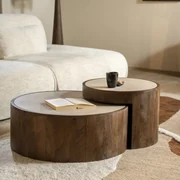 Eleonora Hazel Hout En Marmer Salontafel Set Rond