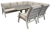 Barolo hoek dining loungeset 6 delig aluminium verstelbare tafel latte