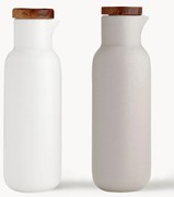 Azijn- en olie-dispenser Essentials van porselein en acaciahout, 2-delig