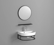 Badstuber Delta witte wastafel 45x36x12cm met spiegel en zwart frame en plankje