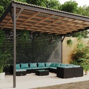 vidaXL 12-delige Loungeset met kussens poly rattan zwart