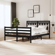 vidaXL Bedframe massief hout zwart 150x200 cm 5FT King Size