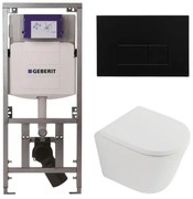 QeramiQ Dely Toiletset - 36.3x51.7cm - diepspoel - rimless - Geberit UP320 inbouwreservoir - softclose toilet zitting 35 mm - kunstof mat zwarte bedieningsplaat - rechthoekige knoppen - mat wit SW1026254/SW1000767/0701131/SW706189