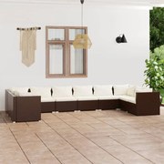 vidaXL 10-delige Loungeset met kussens poly rattan bruin