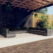 vidaXL 11-delige Loungeset met kussens poly rattan grijs