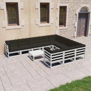 vidaXL 11-delige Loungeset met kussens massief grenenhout wit