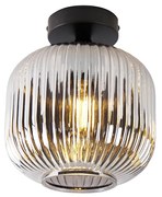 Smart plafondlamp met dimmer zwart met smoke glas incl. Wifi A60 - Karel Art Deco E27 rond Binnenverlichting Lamp