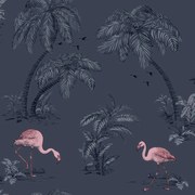 DUTCH WALLCOVERINGS Behang flamingo petrolblauw