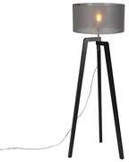 Vloerlamp tripod zwart hout met grijze kap 50 cm - Puros Modern E27 rond Binnenverlichting Lamp