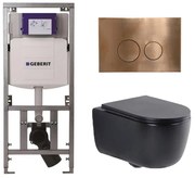 QeramiQ Dely Swirl Toiletset - 36.3x51.7cm - Geberit UP320 inbouwreservoir - met Burda frame - slim zitting - koperen bedieningsplaat - ronde knoppen - mat zwart 0701131/SW706196/SW1000768/SW106258