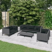 vidaXL 8-delige Loungeset met kussens poly rattan donkergrijs