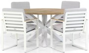 Tuinset Ronde Tuintafel 4 personen 120 cm Aluminium/teak Wit  Santika Furniture Soray