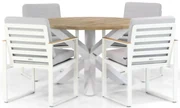 Tuinset Ronde Tuintafel 4 personen 120 cm Aluminium/teak Wit  Santika Furniture Soray