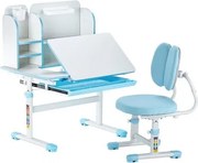 VEVOR Kinderbureau en -stoel, in hoogte verstelbaar (54-73 cm), draagvermogen (100 kg), 0-40° kantelbare tafel met boekenplank voor slaapkamer, studeerkamer, school, blauw