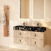 Muebles Murcia badmeubel ribbelfront 120cm naturel eiken met Portoro Gold wastafel met kraangaten