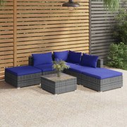 vidaXL 6-delige Loungeset met kussens poly rattan grijs