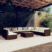 vidaXL 11-delige Loungeset met kussens poly rattan bruin