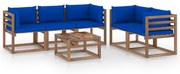 vidaXL 6-delige Loungeset met blauwe kussens