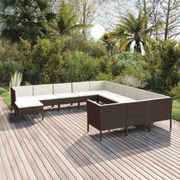 vidaXL 12-delige Loungeset met kussens poly rattan bruin