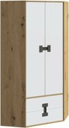 Hoekkledingkast Florevi 114, Artisan eiken, Mat wit, 191x88x88cm, 85.52 kg, Kledingkast deuren: Met scharnieren, Aantal planken: 3, Aantal planken: 3