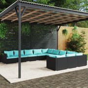 vidaXL 11-delige Loungeset met kussens poly rattan zwart