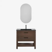 Badkamermeubelset In Hout Met Geïntegreerde Wastafel Misene Donker Hout & Ovaal Met Opbergruimte Zwart 50x90 Cm Oricsa & Zwart ↑20 - Sklum