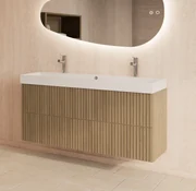 Gliss Design Hybris badmeubel met ribbelfront 120cm corn silk met mat witte wastafel met 2 kraangaten Lako
