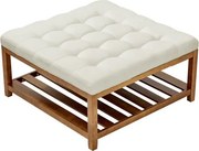 VEVOR Vierkante salontafel (875 x 875 x 445 mm) met massief houten opbergplank, massief gestoffeerde voetenbank met linnen voetenbank voor slaapkamer/woonkamer, 181,44 kg, crèmewit