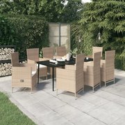 vidaXL 9-delige Tuinset met kussens beige