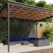 vidaXL 12-delige Loungeset met kussens poly rattan grijs