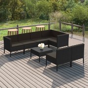 vidaXL 8-delige Loungeset met kussens poly rattan zwart