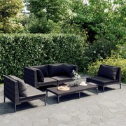 vidaXL 5-delige Loungeset met kussens poly rattan donkergrijs