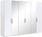 Goossens Kledingkast Easy Storage Ddk, Kledingkast 304 cm breed, 220 cm hoog, 2x glas draaideur en 4x spiegel draaideur midden