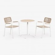 Ronde Tuintafel Set Ø65 Cm En 2 Stapelbare Tuinstoelen Van Staal En Acaciahout Tilda Gardenia Wit - Sklum