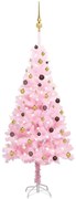 vidaXL Kunstkerstboom met LED's en kerstballen 210 cm PVC roze