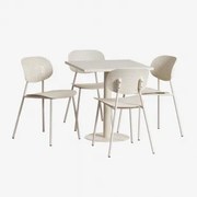 Mizzi Vierkante Tafelset 70x70 Cm En 4 Tupah Tuinstoelen Van Polypropyleen En Ijzer Tapioca Beige - Sklum