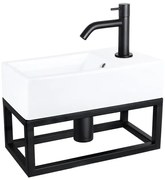 Differnz Force fonteinset - 40x22x11.5cm - Rechthoek - 1 kraangat - Gebogen matte zwarte kraan - met zwart frame - Keramiek Wit 38.401.56