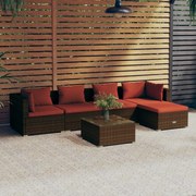 vidaXL 6-delige Loungeset met kussens poly rattan bruin